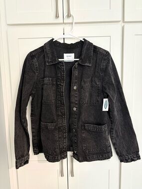 Old Navy Black Washed Denim Jacket groovy inside chest pocket